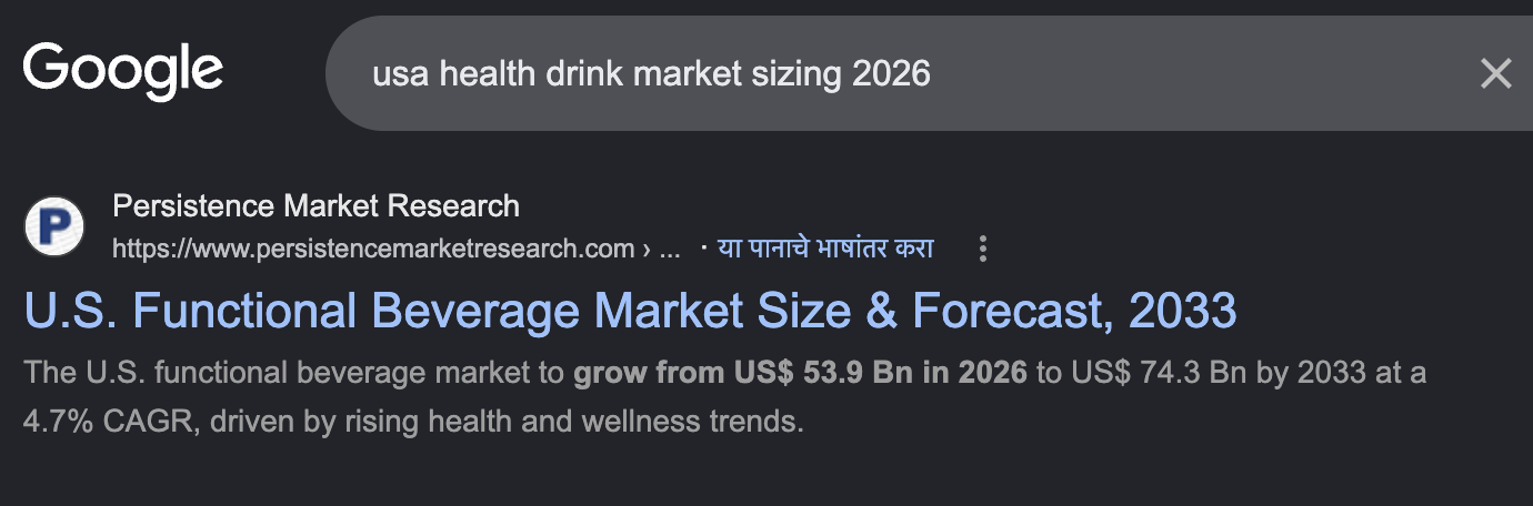 Google search showing correct market size